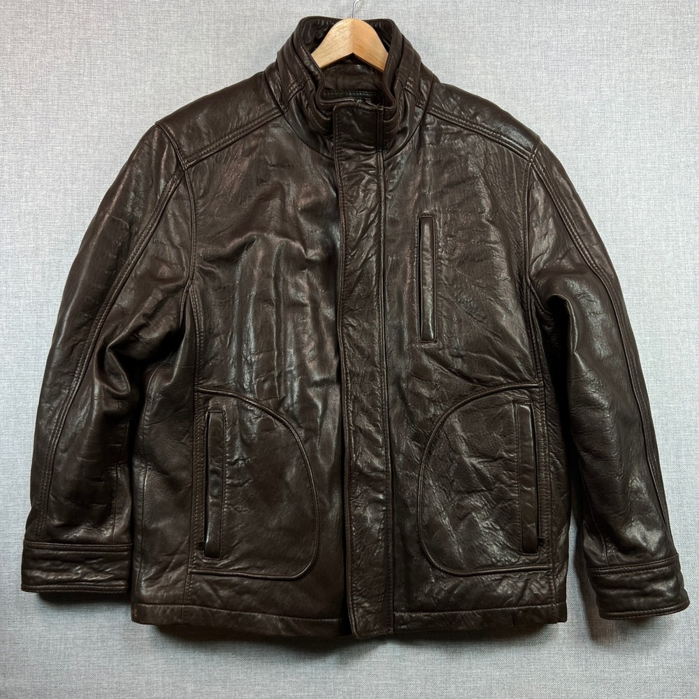 Y2K Marc New York Andrew Marc Soft Leather Moto Jacket Men XL Espresso Brown